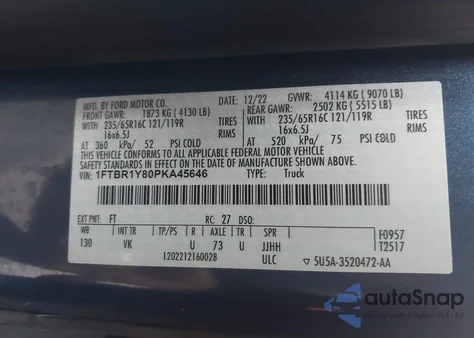 2023 Ford Transit-250 from USA, damaged, VIN 1FTBR1Y80PKA45646